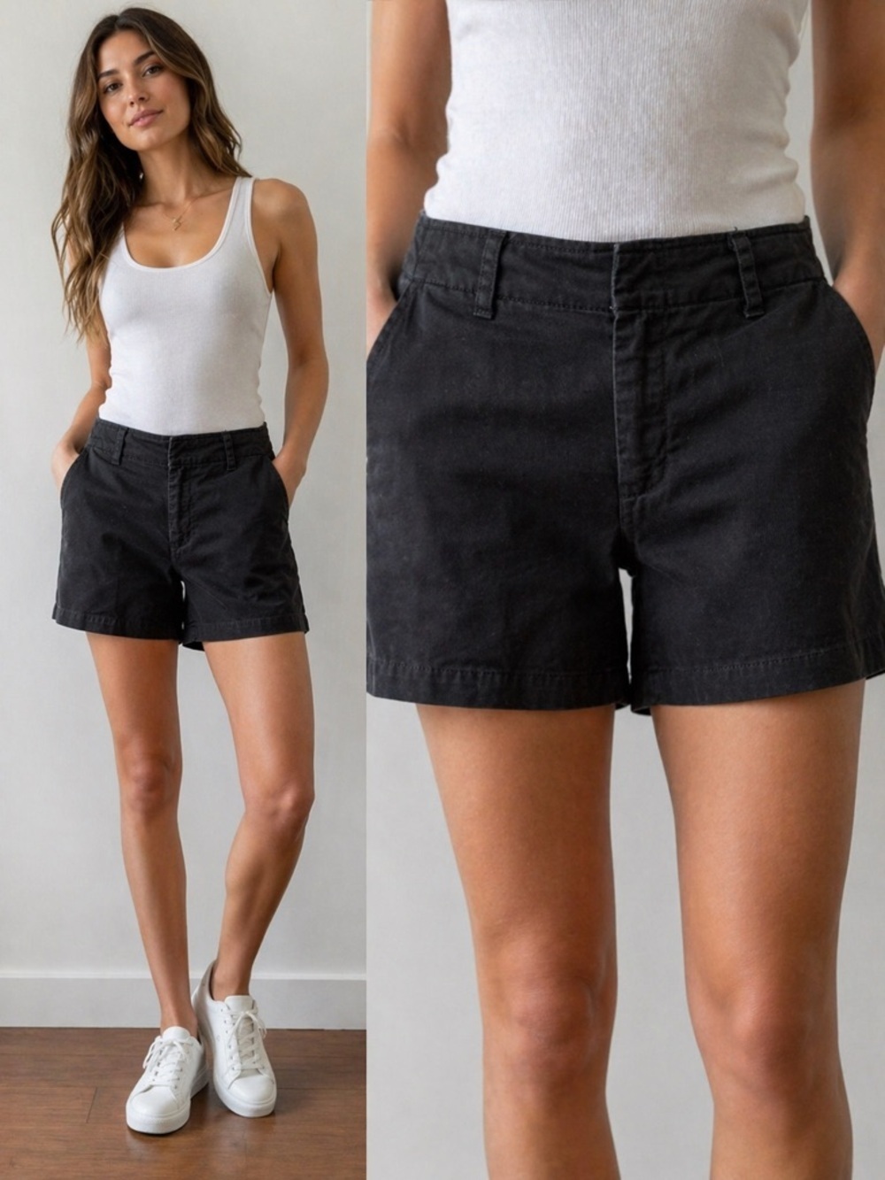 Calvin Klein Black Chino Shorts Size 2 Cotton Mid Rise Casual Classic